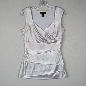 White House Black Market‎ Sweetheart Tiered Tank Top  S Metallic Silver Fitted